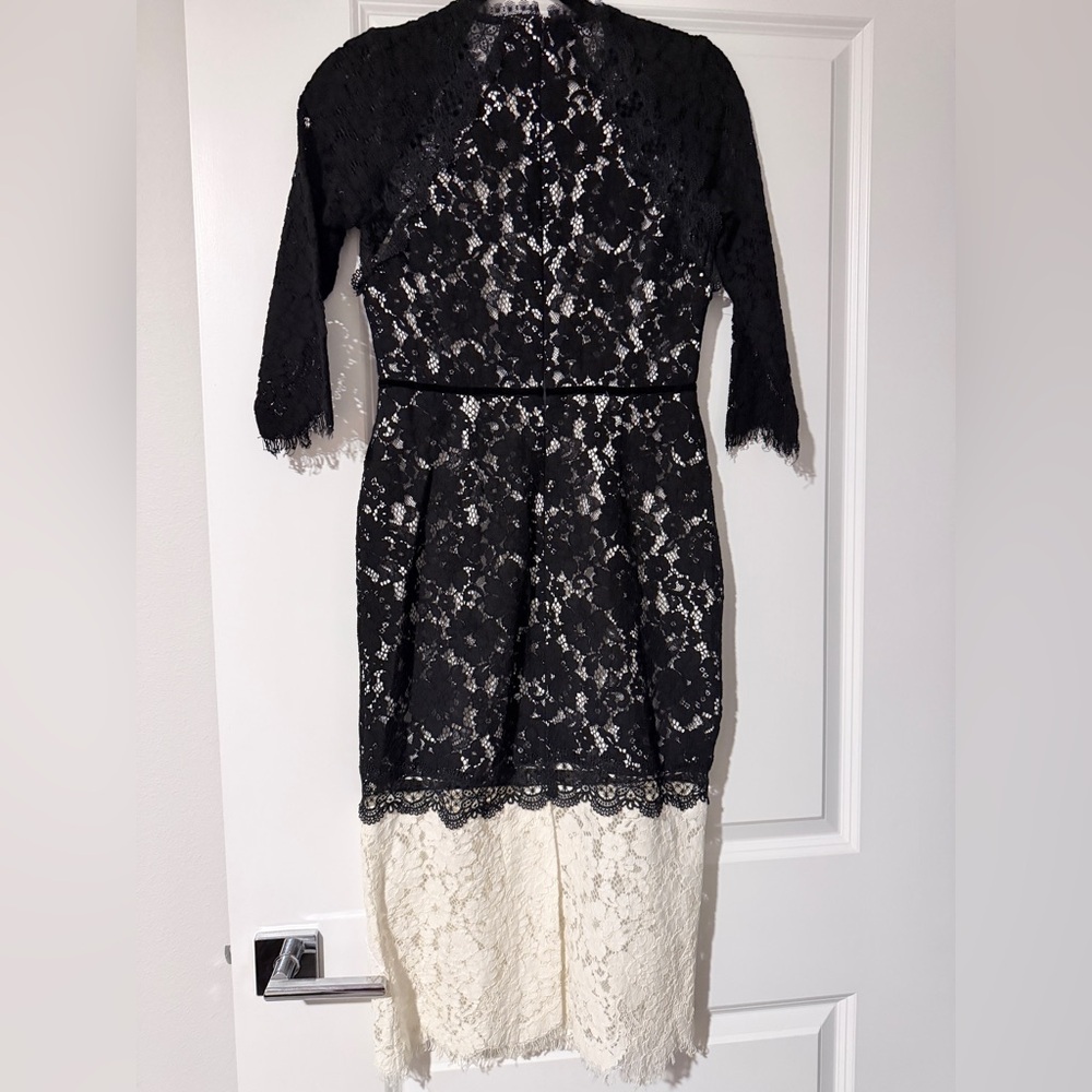 Alexie: Chic Black and Cream Lace Long Sleeve Dress